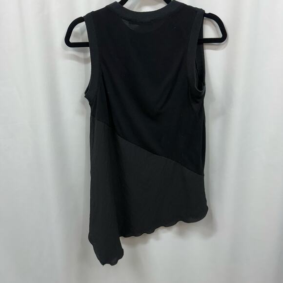 Zara Basics Collection Black Crew Neck Asymmetrical Scallop Hem Black Top S - Picture 5 of 5